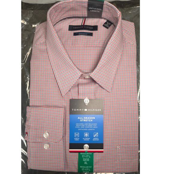 Men's RWB Checked Untucked Long Sleeve  NWT sz. XL 17 -17.5 Tommy Hilfiger - Picture 1 of 6